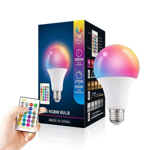 Color-Changing Remote-Controlled LED Bulb, RGB Color Bulb, A60 Smart Fill Light, Aluminum, Plastic Packaging