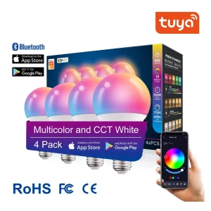 Tuya Smart Life App-Controlled RGBCW B22/E26/E27 10W/12W/15W Smart LED Bulb with Google Assistant Voice Control