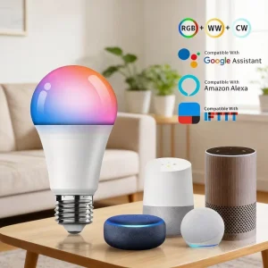 Home Smart Air Conditioner Dimmable RGBCW LED Bulb 9W PC E26/E27 with Wi-Fi, Alexa and Google Assistant Voice Control, Warm White