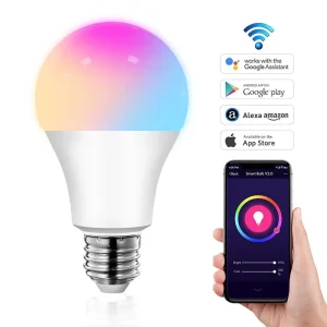 Tuya Smart RGB LED Light Bulb, Wireless Smart Lamp with Music Function, Compatible with Alexa and Google Assistant, for Room DIY
