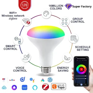 Crystal Full-Color RGB Light Bulb, 3-Color Ambient Light, E26 Base, LED AC PC, App-Controlled Dimmable, Suitable for Garden Use