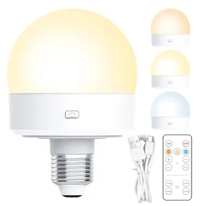 Residential RGB LED Light Bulb, Smart Rechargeable, E27/E26, 5V, Dimmable, Remote-Controlled, DC Power Supply