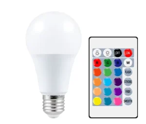 RGB Smart Remote-Controlled Color-Changing Light Bulb, E27 Screw Base/B22 Bayonet Base, 7-Color Bulb, 16-Color Ambient Light