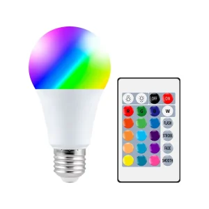 Smart Multicolor RGBW LED Bulb with Remote Control, 220V AC Powered, Plastic B22 Base