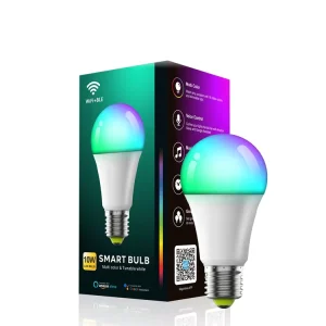RGBW Smart LED Light Bulb 9W/10W with Remote Control, E27/B22, Multicolor and Adjustable White, 800 mm