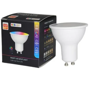 RGBW Color-Changing Smart Spotlight Bulb, Music Sync, Google Assistant, WiFi Control, GU10 LED Track Lighting, AC Powered