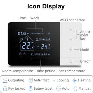 RKHK Zigbee Boiler Thermostat Voice Control Alexa Google Tuya Gateway USB Battery Powered Dual Backlight