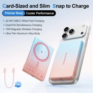 ROISKIN New Ultra Thin Power Bank 5000mAh Wireless Portable Charger Slim Magnetic Battery for iPhone 17 16 Series Air SamsungS25