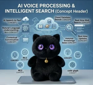 Ready Ship AI Voice Processing Black Cat Plush Toy Real-Time Search Smart Companion Customizable Multi-Language Low MOQ