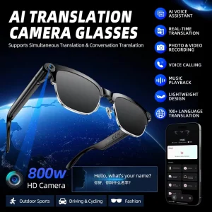 Ready Stock Metal Half-Rim AI Smart Glasses 8MP Camera Real-Time Translation Audio Photo Video Recording