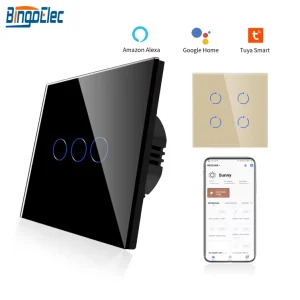 Ready Stock WiFi Smart Switch Tuya Touch Light EU 86 Type Voice Control Tempered Glass Wall Switch
