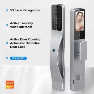 Real Time Video Intercom Security Face Recognition Fingerprint FaceID APP Controlled Wood Tuya Smart Lock WiFi Memory Card for