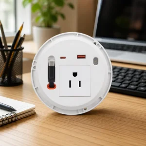 Recessed Plastic Desktop Socket with 4 Outlets USB PD 20W 80cm Telescopic Wire USA Standard Flame Retardant