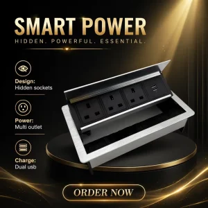 Recessed Table Power Outlet Hub PD20W USB A Fast Charging Station 3 AC Outlets USB Charging Ports