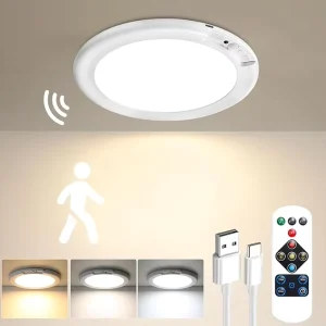 Rechargeable LED Motion Sensor Ceiling Light Remote Magnetic Wireless Battery For Closet Shower Stairs Shed Hallway