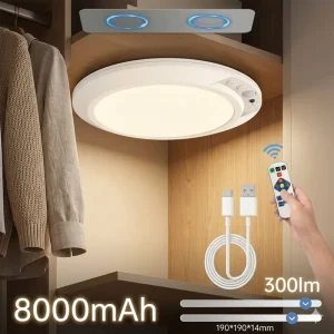 Rechargeable Motion Sensor Smart LED Ceiling Light PIR Sensor White Shade Magnetic Installation Modern Design ABS 8000mAh