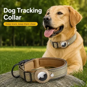 Reflective Dog Collar Nylon Adjustable Tracker Holder Anti Lost Safety Padded Pet Walking Collar