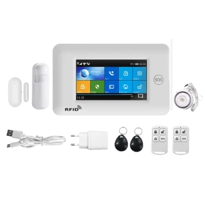 Regis Smart Home Security System Big Touch Screen LCD Tuya 100 Detectors Rechargeable Battery Wireless Door Sensor PIR Alarm GSM