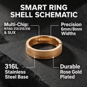 Religious Rose Gold 316L Stainless Steel Wedding Bands Shell for Inlay Brushed Surface CNC Inner Channel DIY NFC Smart Card