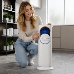 Remote Touch Vertical Bladeless Air Cooler with Ice Crystal Water Cooling UV Purification Spray Humidifier Air Cooler Fan