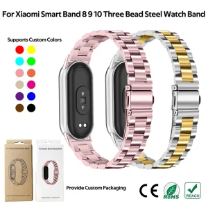 Replacement Luxury Double Bracelet for Xiaomi Smart Band 8910 Three Bead Steel Watch Band Straps for Smart Watch