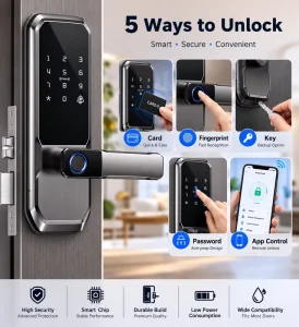 Residential Aluminium Door Security Electronic Fingerprint Combination Smart Lock Cloud WiFi for Wood Glass Steel Doors