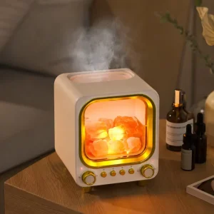 Retro Crystal Stone Aroma Diffuser 160ml Usb Smart Home TV Shape Himalayan Salt Rocks Fragrance Oil Humidifier with BT Speaker