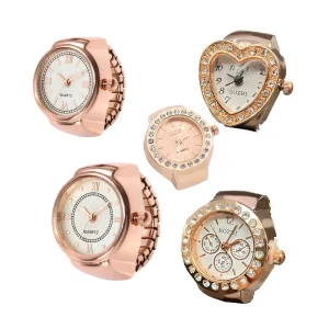 Retro Hip Hop Mini Ring Watch Smart Digital Quartz Elastic Band Diamond Encrusted Geometric Pattern for Party Anniversary Gift