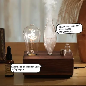 Retro Wooden Waterless Aromatherapy Diffuser with Dimmable LED Bulb Electric Essential Oil Diffuser for Home