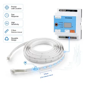 Reusable Flat Water Leak Sensor 12mm Wide Conductive Rope 85C Resistance Raised Floor Industrial Leak Detection Cable Tuya Smart