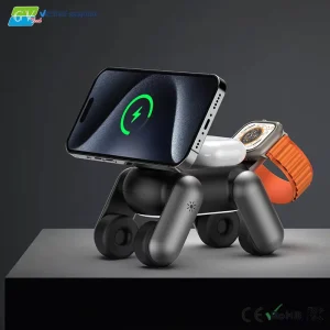Robot Dog 3 1 Wireless Charging Station Foldable LED Light Bedside Fast Strong Magnetic Charger Dock Phone Aluminium Alloy