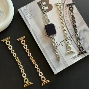 Rose Gold Stainless Steel Sparkling Rhinestone Smartwatch Band Glitter Metal Bracelet for Apple Watch 49mm Smart Watch Wristband