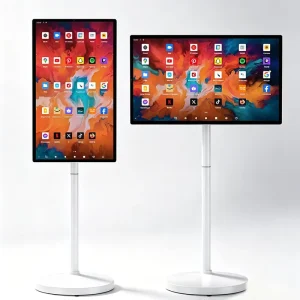 Rotatable Mobile LCD Smart TV 60Hz White Floor Standing Touch Screen Built-in Speaker for WiFi Live Streaming Gym Bedroom