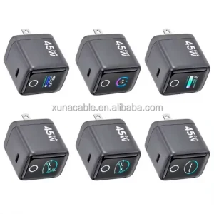 Rotatable Screen 45W GaN Fast Charger One Key UI Switch AI Smart Cooling Interactive Power Adapter for iphone samsung