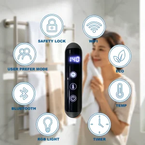 Round Tube Black Touch Curved Screen Electric Towel Rail Radiator Smart Thermostat Controller