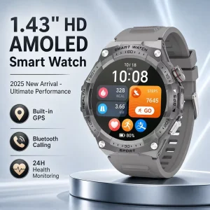 Rugged GPS Smartwatch 1.43 Inch HD AMOLED Screen Call Sports Watch with Panda Glass 3ATM Waterproof Sports Modes Smart Watch