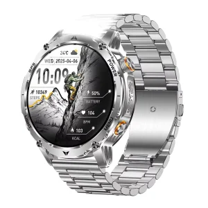 Rugged Outdoor Smart Watch with GPS AMOLED Display SIM Card 1.7″ Screen 1100mAh Battery IPX8 Waterproof Sleep Tracker & Email