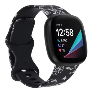 S L for Fitbit Versa 3 Sense Women Men Floral Bracelet Smart Wrist Strap Pattern Printed Silicone Watch Band
