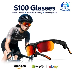 S100 AI Glasses 13MP Camera Touch Control Voice Assistant Audio Video Recording Wear Detection Smart Eyewear