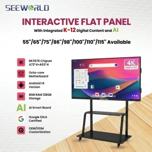 SEEWORLD AI Smart Boards 55 65 75 86 98 110 Inch 4K Touch Screen Interactive Flat Panel Displays for School Teaching Education