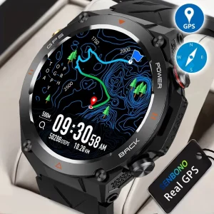 SENBONO GPS Smart Watch Men 1.45” HD Screen Built In GPS Altimeter Barometer Compass AI Voice Compatible with Android & iPhone