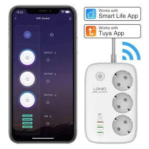 SEW3452 WIFI Smart Power Strip Socket 30W PD Fast Charging 3 AC 4 USB 2500W for Office Factory Direct ISO9001 Certified