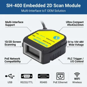 SH 400 Embedded 1D 2D QR Code Barcode Scanner Module 49x43x22mm USB WiFi PoE IoT Kiosk Vending Machine Robot OEM Stock