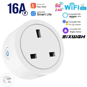 SIXWGH 5G WIFI Outlet Socket UK Plug Tuya Smart Home Automation Electrical Socket Timer Power Monitor for Google Home Alexa