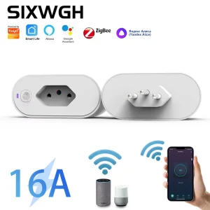 SIXWGH Brazil 16A Power Monitoring Timing Smart Plug & Socket Zigbee 3.0Compatible GoogleHomeAlexa Tuya ABS Material NFC Network