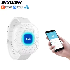 SIXWGH Tuya Smart WiFi Waterproof Bracelet SOS Alert Elderly Fall Alarm Panic Call Button Emergency Smart Life Watch for Home