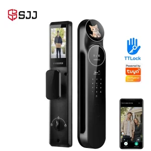 SJJ WiFi Full Auto Smart Lock TTLock Tuya Face Recognition Palm Veinel Peephole Camera Video Intercom Remote Unlock Wood Cloud
