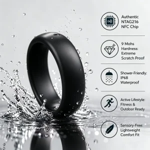 SMR1114 Smart NFC Ring Ntag 216 Black Ceramic Wedding Engagement Classic 5mm Sandblast Design Factory Stock Free