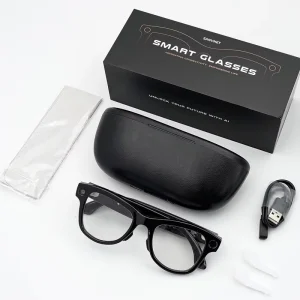 SNT GS5 Max Dual Lenses Smart Glasses 8MP Camera AI Translation Smart Wearable Headset with Black Charging Case