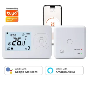 SS302RF WFR Modern Wireless RF Programmable Thermostat for Gas Boiler Control with 300m Range for Home Office and Living Room